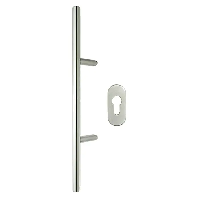 Solid Elements Stoßgriff - Länge: 800 mm, Silber, Rund - Türgriff-Garnitur mit ovalem Schlüsselloch, ideal für moderne Türen. Robustes Design und einfache Montage zeichnen dieses Set aus.