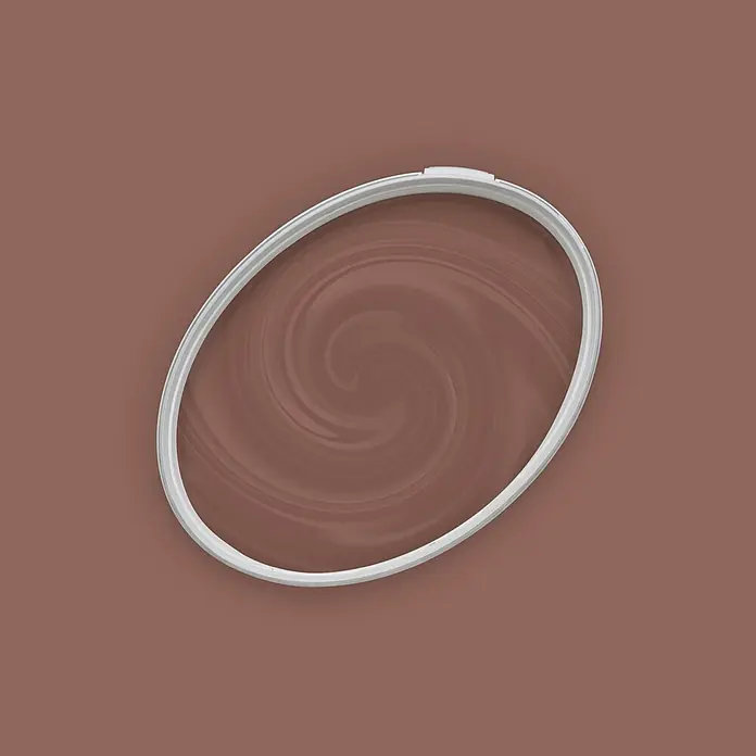 Tadessi Wandfarbe Maronen Mocha - Rot, Matt, 2,5 l - Weißer ovaler Stickrahmen mit wirbelndem braunem Muster innen.