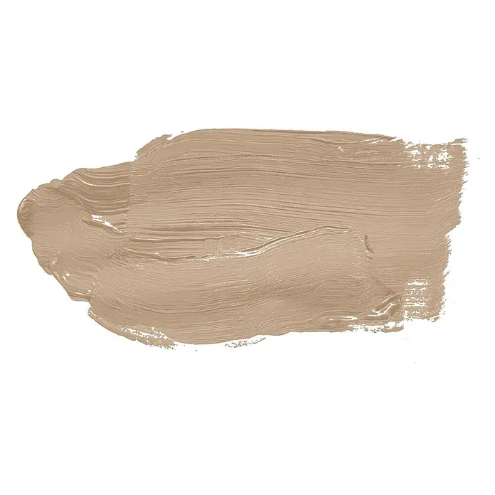 Tadessi Wandfarbe Mocha Hell - Braun, Matt, 5 l - Texturierter beiger Farbmuster mit sichtbaren Pinselstrichen.
