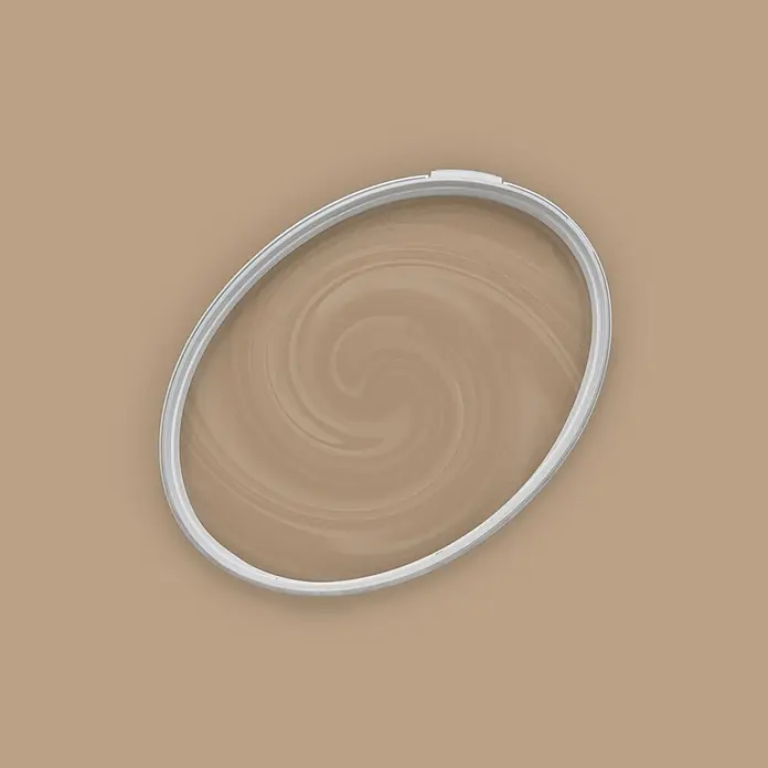 Tadessi Wandfarbe Mocha Hell - Braun, Matt, 5 l - Weißer ovaler Stickrahmen mit wirbelndem beigem Inneren.