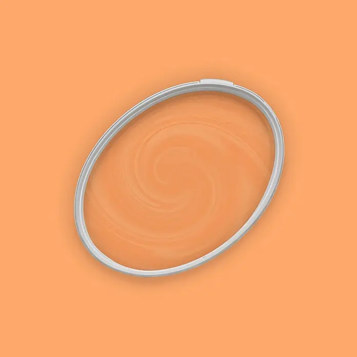 Tadessi Wandfarbe Mandarine - Orange, Matt, 5 l - Ovaler silberner Rahmen mit orangefarbenem, wirbelndem Innenbereich.