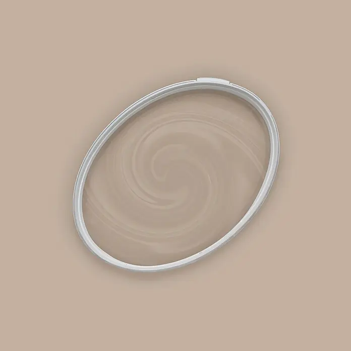 Tadessi Wandfarbe Muskatbeige - Beige, Matt, 2,5 l - Ovaler Stickrahmen mit hellgrauem Gestell und wirbelnder beiger Oberfläche.