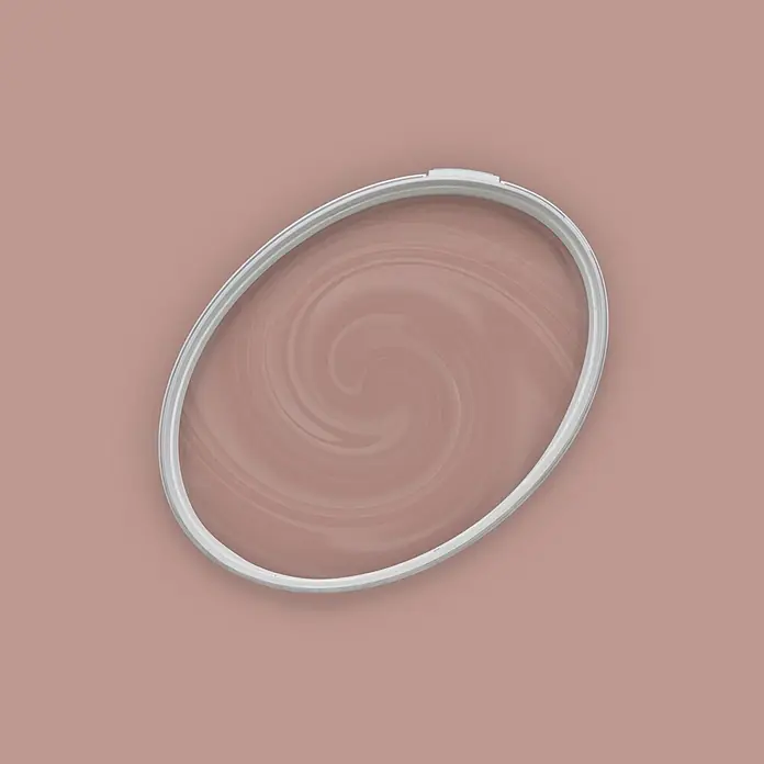 Tadessi Wandfarbe Rosébraun - Braun, Matt, 2,5 l - Weißer ovaler Stickrahmen mit transluzentem, verwirbeltem Zentrum auf staubrosa Hintergrund.