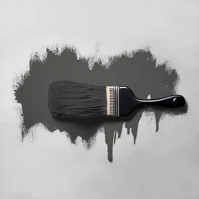 Tadessi Wandfarbe Nebelgrau - Grau, Matt, 5 l - Pinsel trägt dunkelgraue Farbe auf, hinterlässt Tropfen.