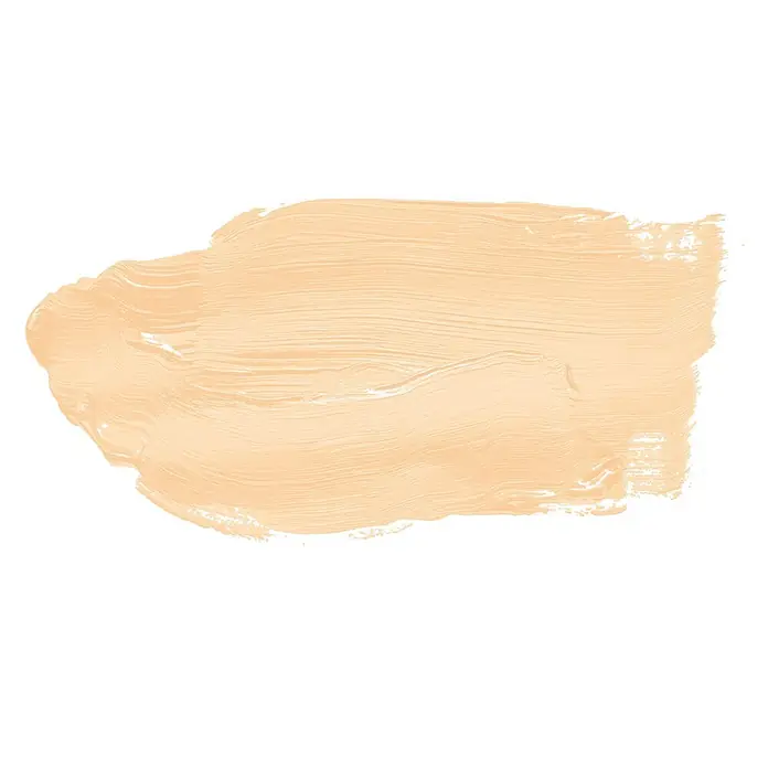 Tadessi Wandfarbe Honigbeige - Beige, Matt, 5 l - Ein strukturierter pfirsichfarbener Pinselstrich mit sichtbaren Pinselspuren.