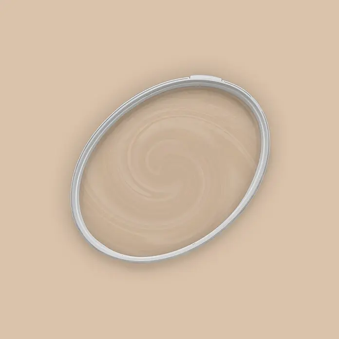 Tadessi Wandfarbe Honig Mocha - Beige, Matt, 5 l - Heller grauer ovaler Rahmen, der eine wirbelnde, hellbeige Substanz enthält.