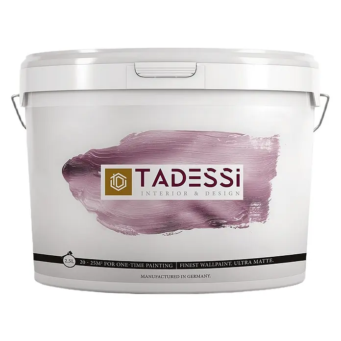 Tadessi Wandfarbe Reinweiß - Weiß, Matt, 10 l - Weißer TADESSI Farbeimer mit lila Farbstrich, 2,5L ultra matte Wandfarbe.