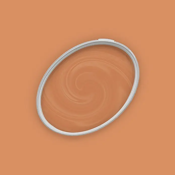 Tadessi Wandfarbe Terrakotta Hell - Orange, Matt, 5 l - Weißer ovaler Stickrahmen mit einer spiralförmigen hellbraunen Textur im Inneren.