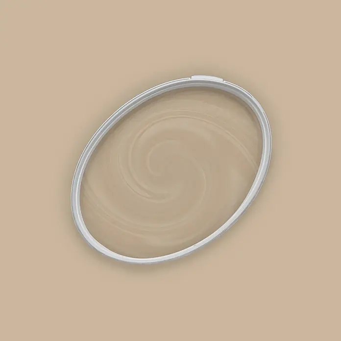 Tadessi Wandfarbe Cappuccino Mocha - Beige, Matt, 5 l - Weißer ovaler Stickrahmen mit eingespanntem Stoff.