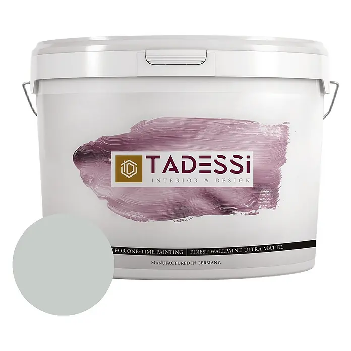 Tadessi Wandfarbe Sanftgrau - Grau, Matt, 5 l - TADESSi Farbeimer mit ultra matter Wandfarbe in Hellgrau, hergestellt in Deutschland.