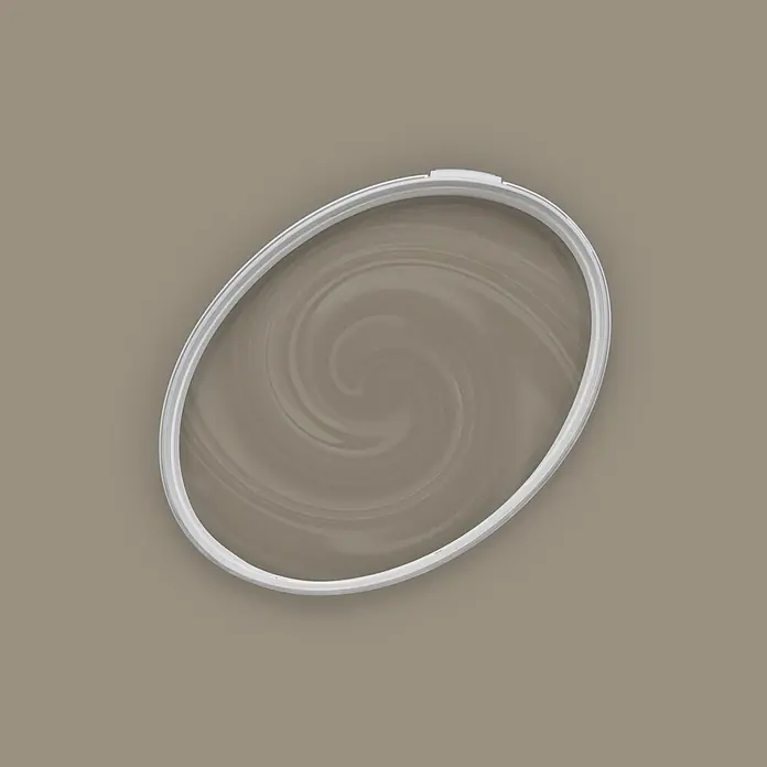Tadessi Wandfarbe Treibholz Mocha - Taupe, Matt, 2,5 l - Weißer ovaler Stickrahmen.