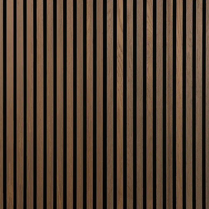 FibroTech Akustikpaneel Proff - Oiled Oak, L x B x S: 3.000 x 605 x 22 mm - Braunes Akustikpaneel aus Holz mit vertikalen Lamellen.