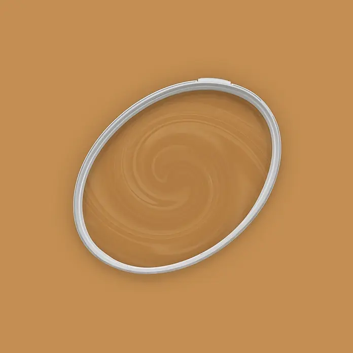 Tadessi Wandfarbe Ocker - Orange, Matt, 5 l - Heller ovaler Rahmen in Grau mit braunem Wirbelmuster innen.