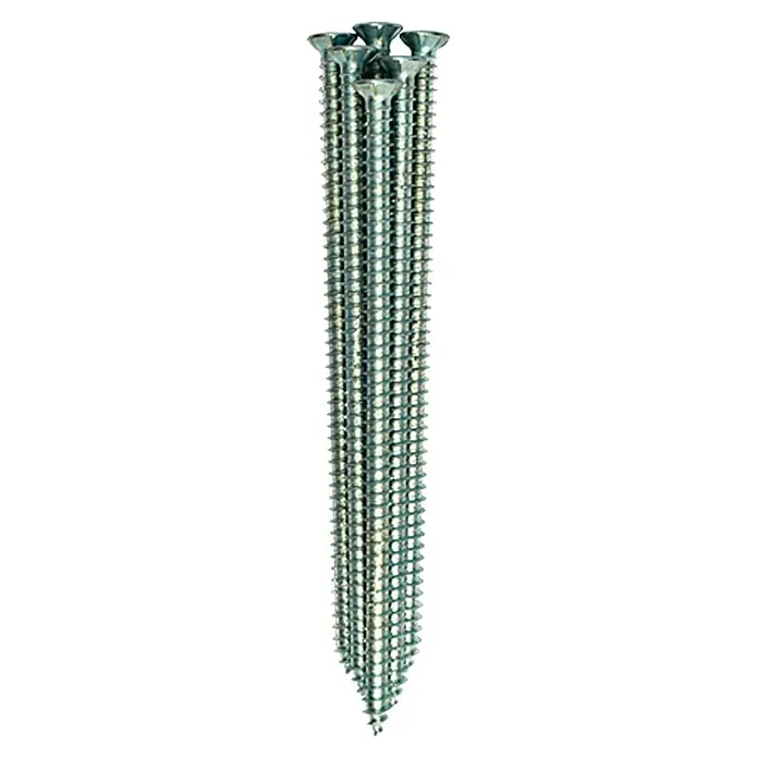 Solid Elements Montageschrauben - Länge: 152 mm, Passend für: Fenster- und Türenmontage, 6 Stk. - Eine Nahaufnahme von mehreren Senkkopfschrauben, die zusammengehalten werden. Geeignet für Holzverbindungen und Heimwerkerprojekte.