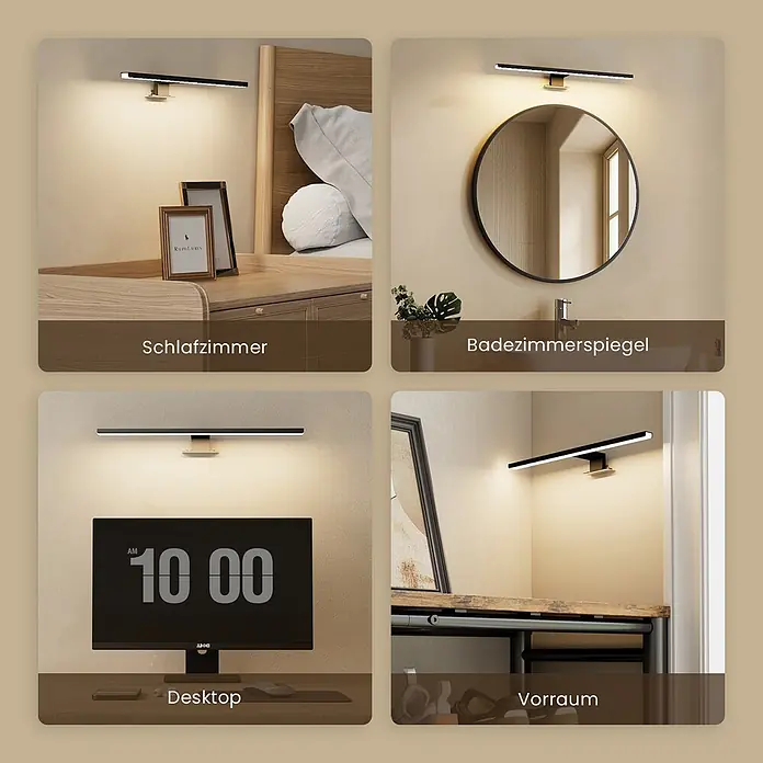 Emke LED-Spiegelleuchte L08 - 8 W, Schwarz - Schwarze wandmontierte LED-Lichtleiste, die Schlafzimmer, Badspiegel, Schreibtisch und Flur beleuchtet, vielseitig einsetzbar.