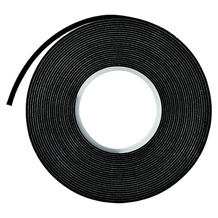 Solid Elements Kompriband - Fugenbreite: 3 – 15 mm, 10 m x 15 mm - Nahaufnahme einer Rolle schwarzem Dichtband, ideal zum Abdichten von Fenstern und Türen, um Zugluft zu vermeiden und Energie zu sparen.
