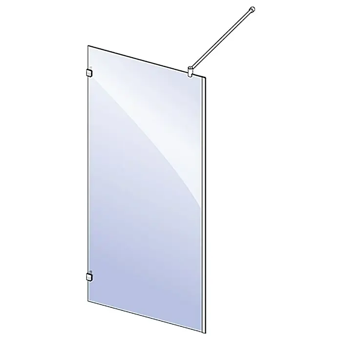 Camargue Air Duschwand C28 - B x H: 97,5 x 200 cm, Verchromt, Chrom - Das Bild zeigt eine freistehende Duschwand aus Klarglas mit Befestigungsarm. Die Duschabtrennung ist eine elegante Lösung für moderne Badezimmer.