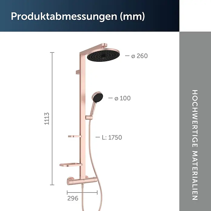 Ideal Standard Alu+ Duschsystem Ceratherm - Anzahl Strahlarten: 2 Stk., Rosé - Roséfarbenes Duschsystem mit Kopf- und Handbrause, inklusive Maßen.