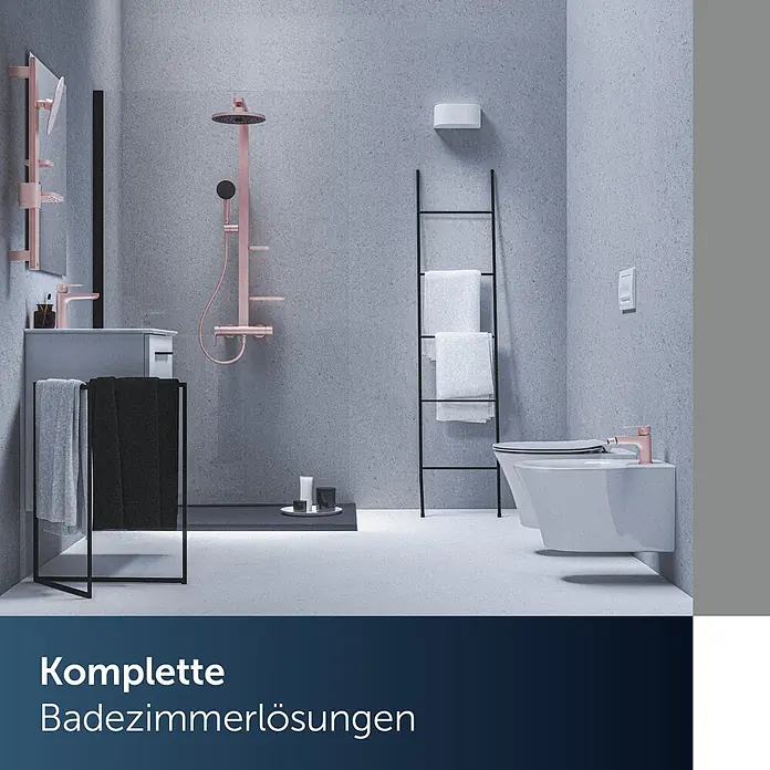 Ideal Standard Kosmetikspiegel Beauty Bar - 58 x 71,7 cm, Durchmesser: 32 cm, Rund, Rosa - Modernes Badezimmer mit Armaturen in Roségold für Dusche, Waschbecken und Bidet, mit weißen Keramikobjekten.