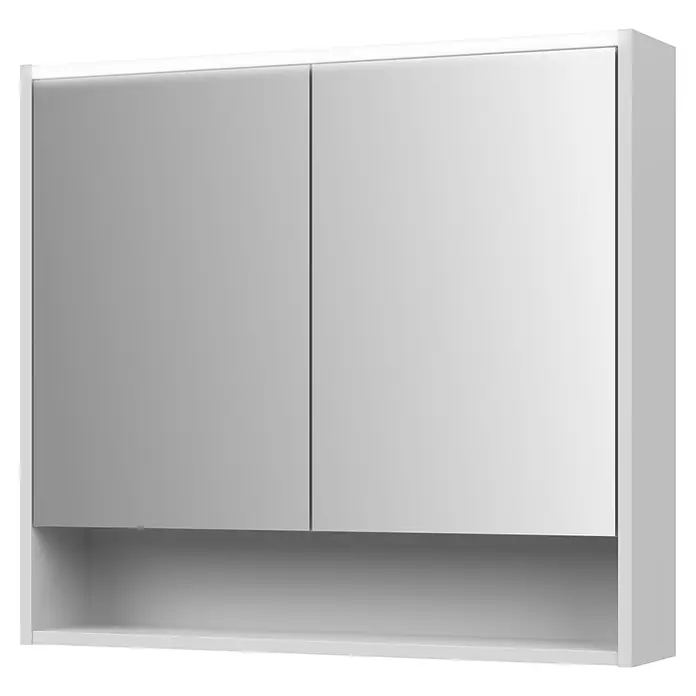 Jokey LED-Spiegelschrank Prent - B x H: 79,3 x 72 cm, Holz, Weiß - Weißer Medizinschrank mit zwei Spiegeltüren und einem offenen Ablagefach darunter.