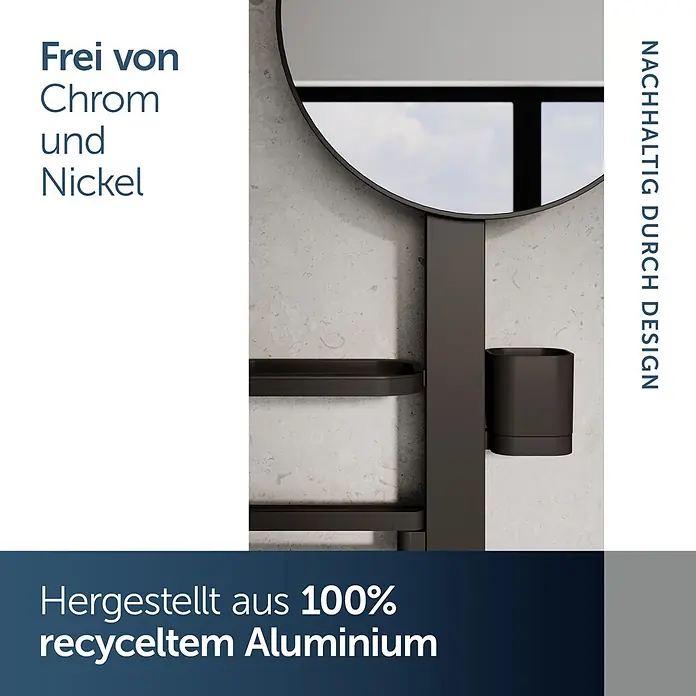 Ideal Standard Kosmetikspiegel Beauty Bar - 58 x 71,7 cm, Durchmesser: 32 cm, Rund, Schwarz - Dunkles Badzubehör-Set und Spiegel aus 100% recyceltem Aluminium, chrom- und nickelfrei.