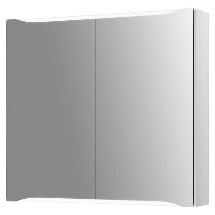 Jokey LED-Spiegelschrank Saron - B x H: 80,9 x 73,8 cm, Holz, Weiß - Glänzender grauer Doppeltür-Schrank mit integrierter Ober- und Unterbeleuchtung.