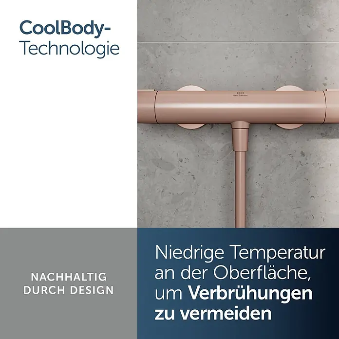 Ideal Standard Alu+ Thermostatarmatur Ceratherm - Breite: 292 mm, Rosé - Roségoldener Duschthermostat mit CoolBody-Technologie für kühle Oberfläche, verhindert Verbrühungen.