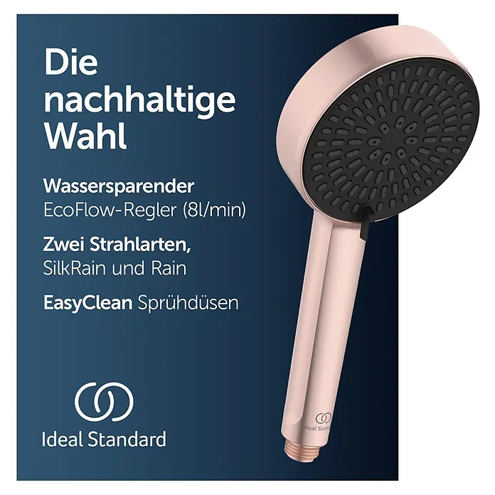 Ideal Standard Alu+ Handbrause Ideal Rain - Durchmesser: 10 cm, Rosé - Roségoldene Handbrause mit schwarzer Sprühplatte.