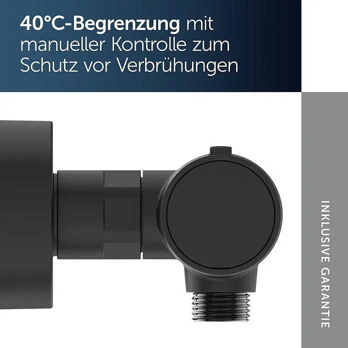 Ideal Standard Alu+ Thermostatarmatur Ceratherm - Breite: 292 mm, Schwarz - Mattes schwarzes L-förmiges Thermostatventil mit Gewindeanschluss.