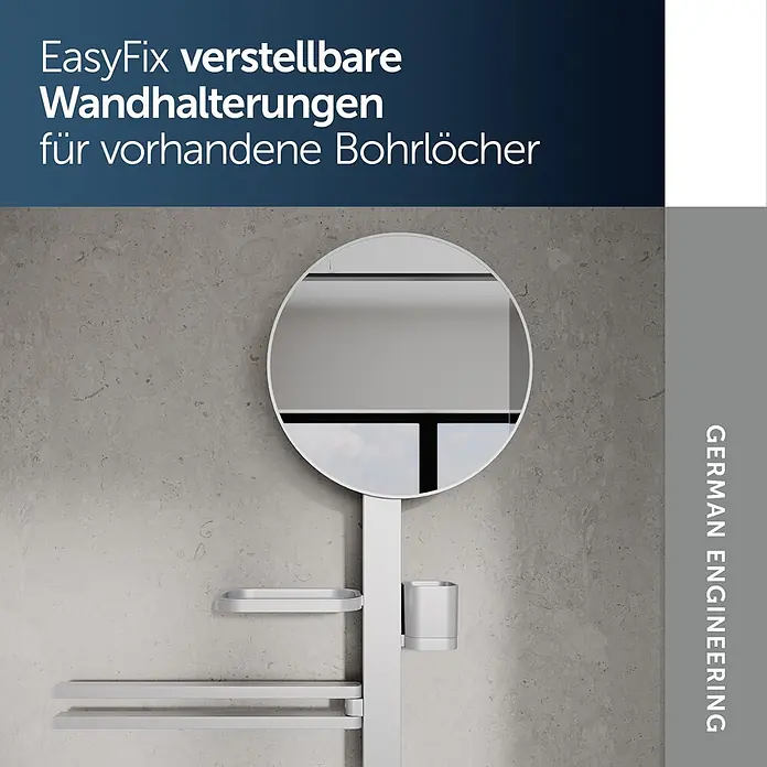 Ideal Standard Alu+ Ablagespiegel - B x H: 600 x 717 mm, Silber - Weißes, verstellbares Wandorganizer-System für das Bad mit Spiegel, Ablagen und Becherhalter, passend für vorhandene Bohrlöcher.