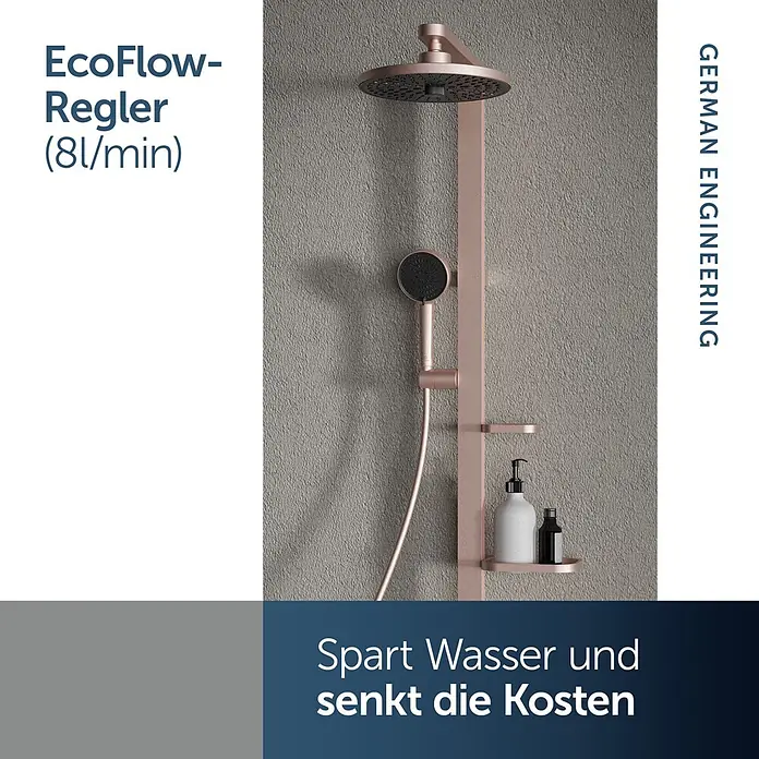 Ideal Standard Alu+ Handbrause Ideal Rain - Durchmesser: 10 cm, Rosé - Roségoldenes Duschsystem mit Kopf- und Handbrause, inklusive EcoFlow-Regler (8l/min) zur Wassereinsparung.