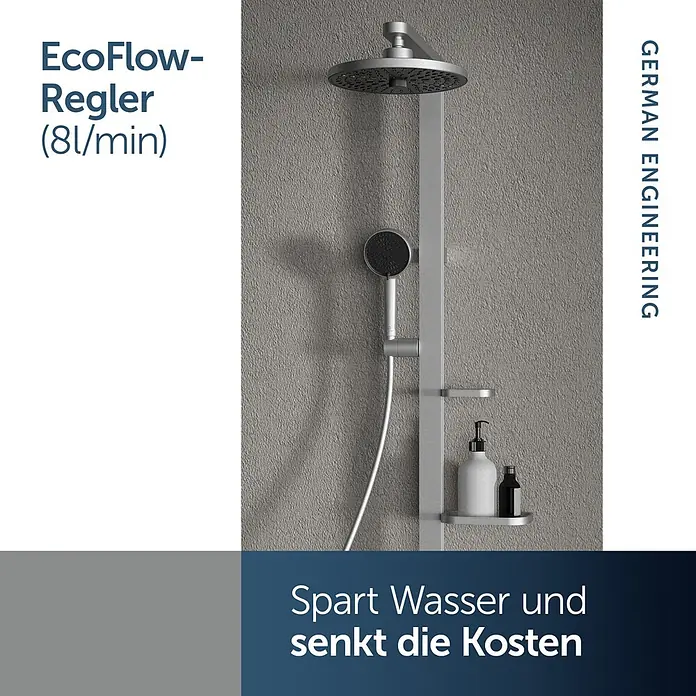 Ideal Standard Alu+ Handbrause Ideal Rain - Durchmesser: 10 cm, Silber - Ein silbernes Duschsystem mit Regenbrause, Handbrause und Ablage.