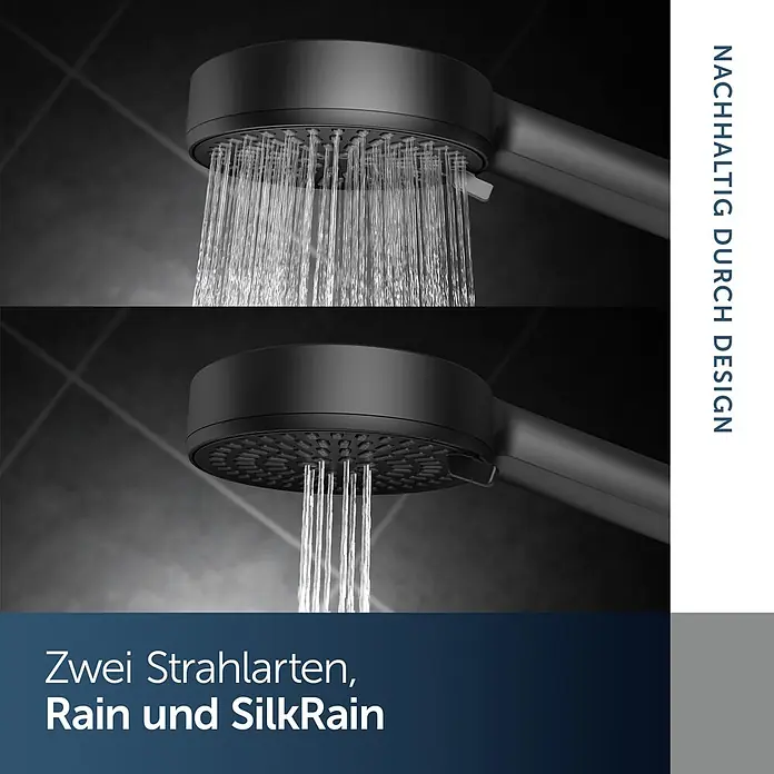 Ideal Standard Alu+ Handbrause Ideal Rain - Durchmesser: 10 cm, Schwarz - Schwarzer Duschkopf mit zwei Strahlarten: Rain und SilkRain.