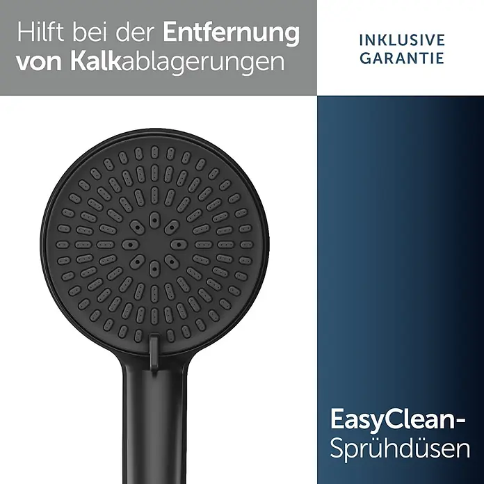Ideal Standard Alu+ Handbrause Ideal Rain - Durchmesser: 10 cm, Schwarz - Schwarzer Duschkopf mit EasyClean-Sprühdüsen zur einfachen Entfernung von Kalkablagerungen.