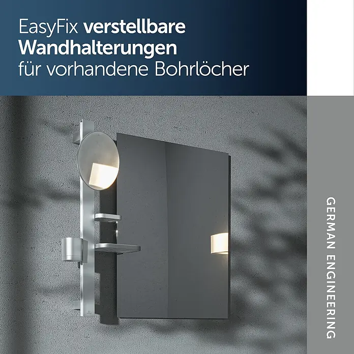Ablagespiegel - B x H: 310,5 x 717 mm, Silber - Verstellbarer silberner Wandorganizer mit Spiegel, Ablage und Becher für vorhandene Bohrlöcher.