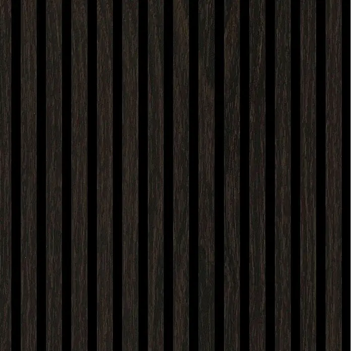 FN Neuhofer Akustikpaneel Aluminium Foliert - Eiche Dunkel, L x B x S: 2.400 x 565 x 17 mm - Dunkles Holzlamellen-Akustikwandpaneel.