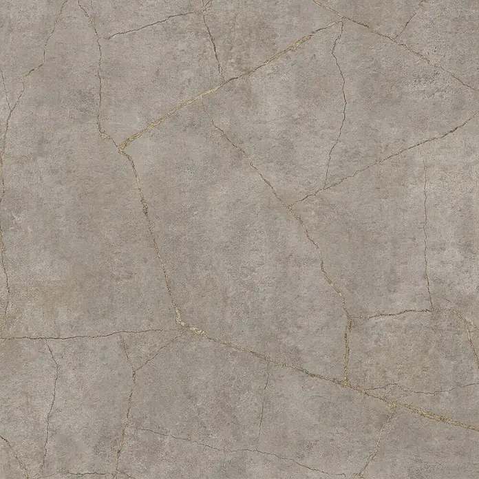 Wetwall Wandpaneel Elite - 16 x 242 cm, Gold Stone, Abgerundete Kante - Graue Porzellanfliese mit goldfarbenen Rissadern.