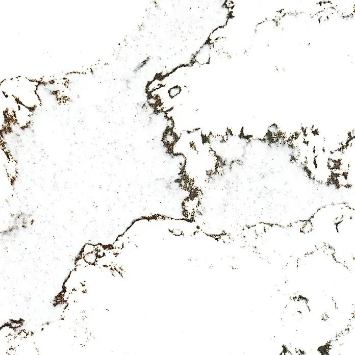 Wetwall Wandpaneel Alloy Spritzschutz - 25 x 80 cm, Calacatta Volegno - Weiße Marmor-ähnliche Oberfläche mit dunkler, unregelmäßiger Maserung.