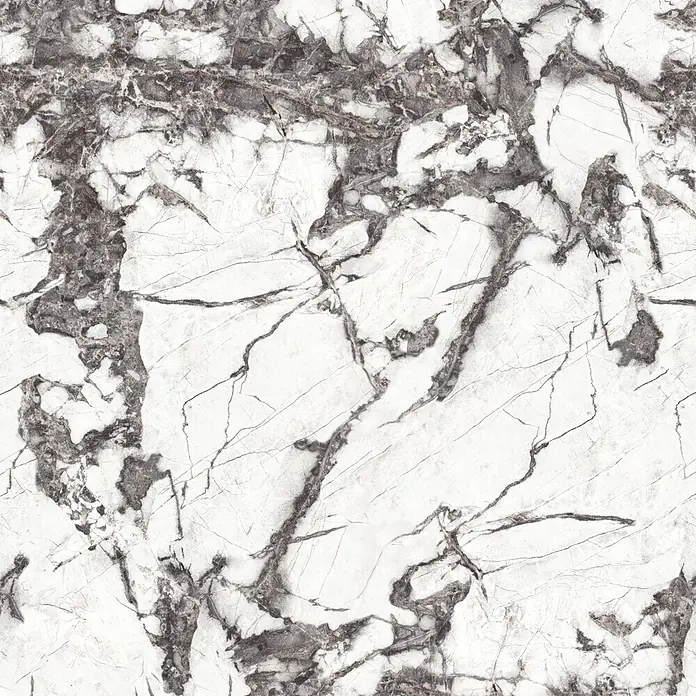 Wetwall Wandpaneel Alloy - 60 x 244 cm, Calacatta Fantasia - Weißer Marmor mit dunkelgrauen und braunen Adern.