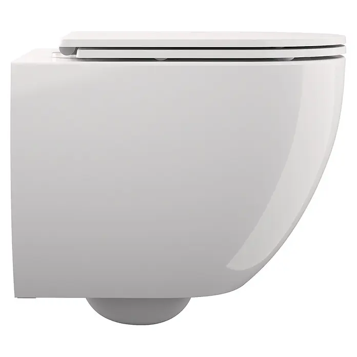 Camargue Wand-WC-Set Pico 50 - Spülrandlos, Ohne Spezialglasur, Spülform: Tief, WC Abgang: Waagerecht, Weiß - Weißes, wandhängendes WC mit geschlossenem Deckel.