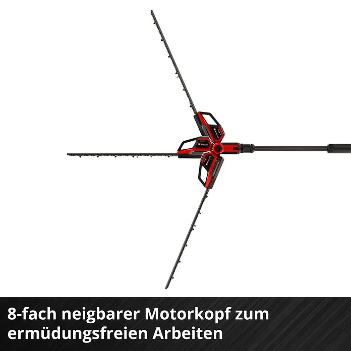Einhell Professional Teleskop-Heckenschere GP-HH 18/50 Li T BL-Solo - 18 V, Li-Ionen, Anzahl Akkus: Ohne Akku, Schnittlänge: 50 cm - Rot-schwarze Heckenschere mit 8-fach neigbarem Motorkopf für ermüdungsfreies Arbeiten.