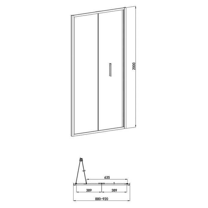 Sanotechnik Zložljiva vrata za tuš kabino Slim Line  (90 x 200 cm, Črna, Vgradne dimenzije: 88-92 cm) | 3673 - Falttür | DADB - Duschabtrennungen | DAD - Badausstattung | DA - Badausstattung/Bäderwelt | D - Sanitär | BAUHAUS