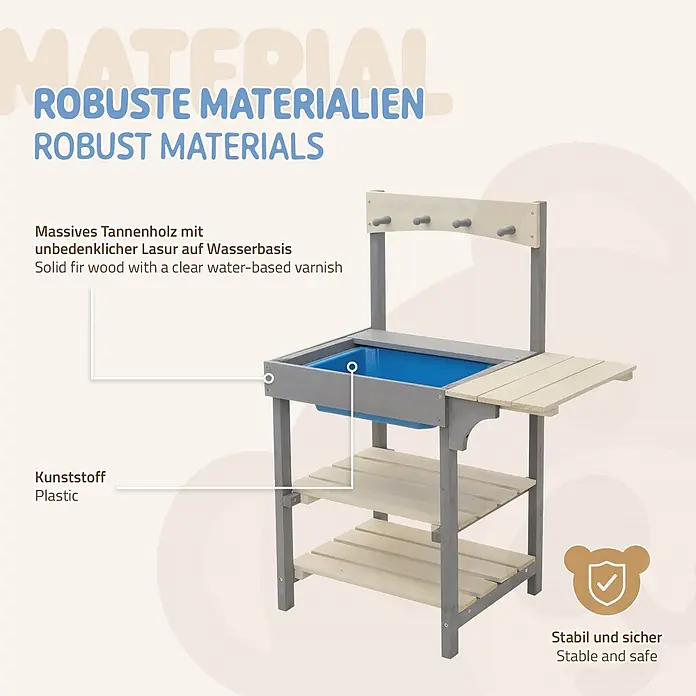 ECD Germany Matschküche - 62 x 37 x 82 cm, Holz, Lila, Beige, Blau