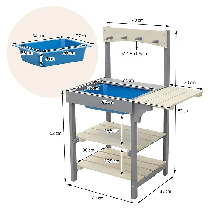 ECD Germany Matschküche - 62 x 37 x 82 cm, Holz, Lila, Beige, Blau