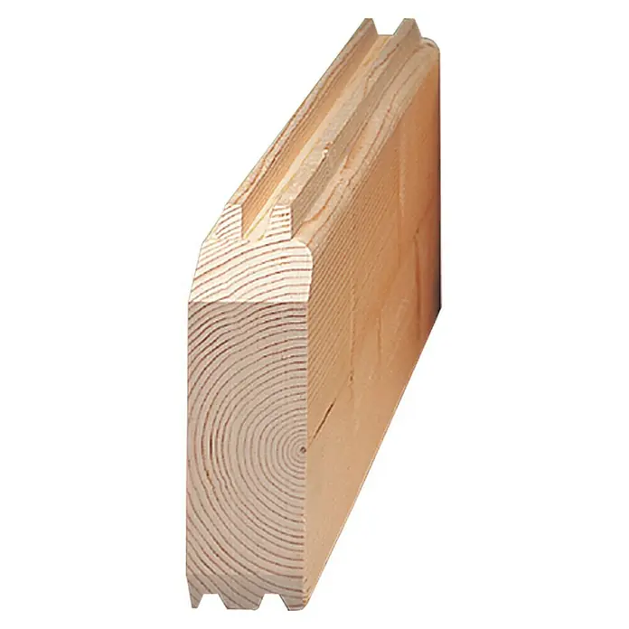Kiehnholz Gartenhaus Östersund 2 - Außenmaß inkl. Dachüberstand (B x T): 437 x 423 cm, Holz, Natur - Nahaufnahme eines Holzrahmens mit gerillter Oberfläche. Die Jahresringe des Holzes sind deutlich sichtbar und zeigen das Alter des Baumes.