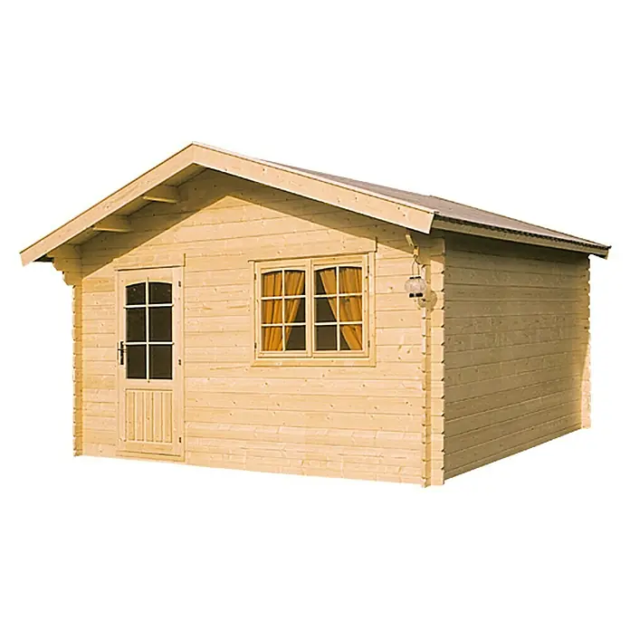 Kiehnholz Gartenhaus Pekkala - Außenmaß inkl. Dachüberstand (B x T): 455 x 453 cm, Wandstärke: 44 mm, Holz, Natur - Holzgartenhaus mit Tür und Fenster, ideal für den Garten oder als zusätzlicher Stauraum im Freien.