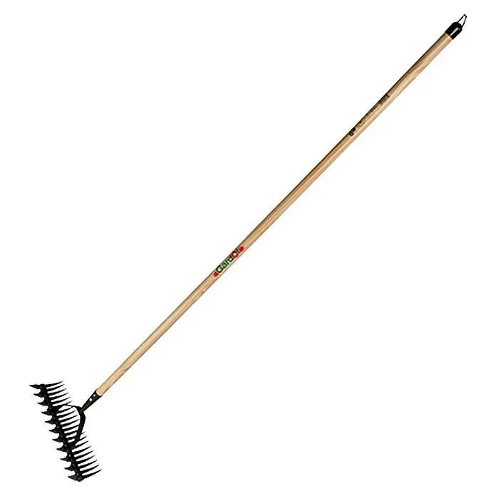 Gardol Rasenlüfter - Arbeitsbreite: 38 cm, Langstiel - Schwarzer Fächerbesen mit Holzstiel, ein nützliches Gartenwerkzeug zum Zusammenkehren von Laub und Gartenabfällen.