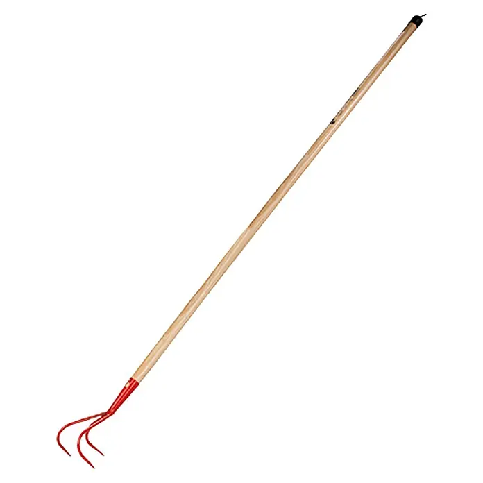Gardol Grubber - Anzahl Zinken: 3, Langstiel - Eine dreizinkige, rote Jätgabel mit einem langen Holzstiel, die sich ideal für die Gartenarbeit eignet. Perfekt zum Jäten von Unkraut und Auflockern des Bodens.