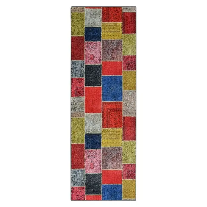 Teppichläufer Monsano - Bunt, 250 x 80 cm, 100 % Polyamid - Bunter rechteckiger Patchwork-Teppich aus Quadraten in verschiedenen Farben und Mustern, als lebendige Bodenbedeckung.
