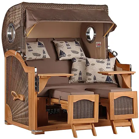 Mr. Deko  Strandstuhl 1x Strandkorb Düne Grande Bullauge Teak PE Grey Dessin 540